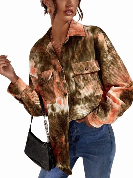 

women's down & parkas tie dye flap pocket drop shoulder coat m28a#, Black