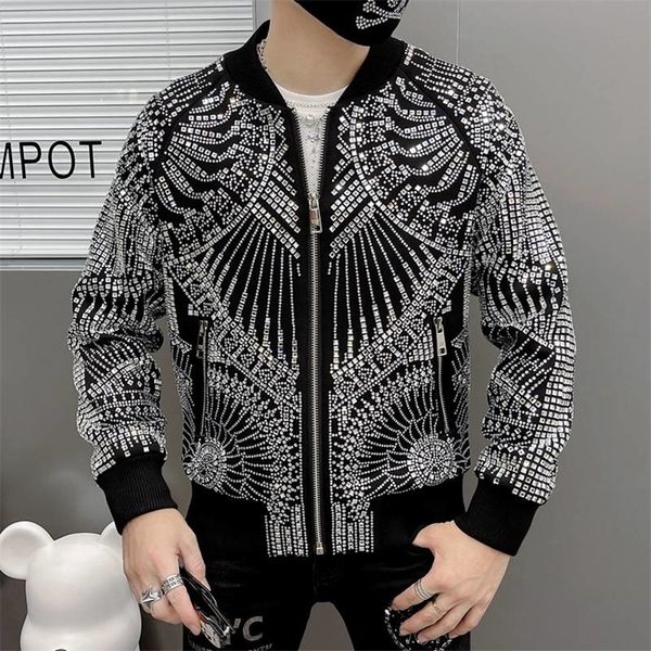 

men's jackets europejskie luksusowe marki kurtka retro mczyni jaqueta bomber diament mska paszcz modne strasy klub punkowy strj wska 22, Black;brown