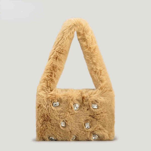 

hbp shoulder bags hairy autumn and winter armpit bag girl small cute girl heart handbag candy color plush handbag 220830