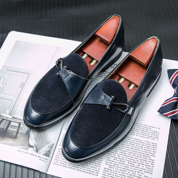 

Loafers Men Shoes Temperament Hook PU Stitching Artificial Suede Fashion Business Casual Wedding Party Daily All-match AD053, Clear