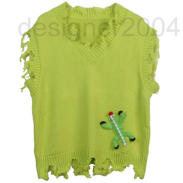 

women's sweaters designer autumn knitted vest women 2022 new fluorescent green hand worn cartoon pattern decorative loose v-neck xvuo, White;black
