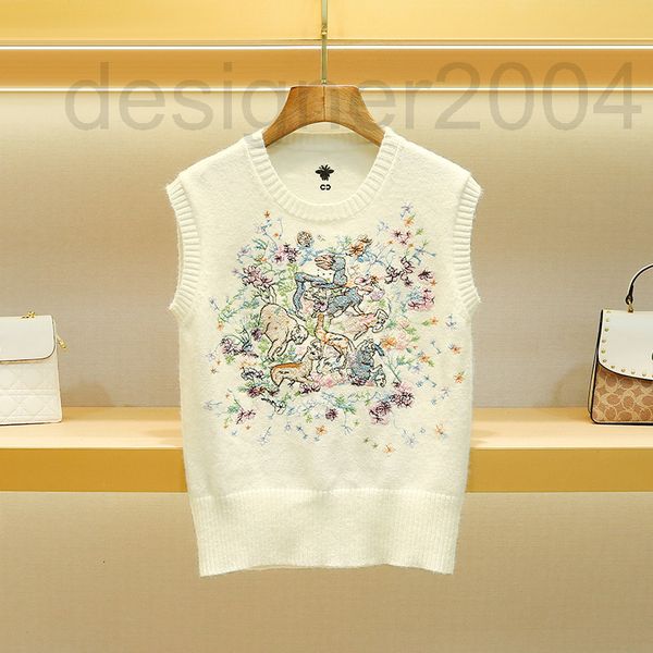 

women's knits & tees designer d home embroidery knitted vest 2022 autumn new women's wear round neck loose pullover sweater vest f, White