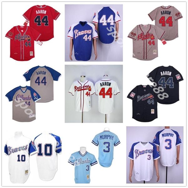 

baseball jerseyvintage atlanta 44 hank aaron h.aaron 3 dale murphy 10 chipper jones 1957 1963 1973 1974 1982's baseball jerseys, Black