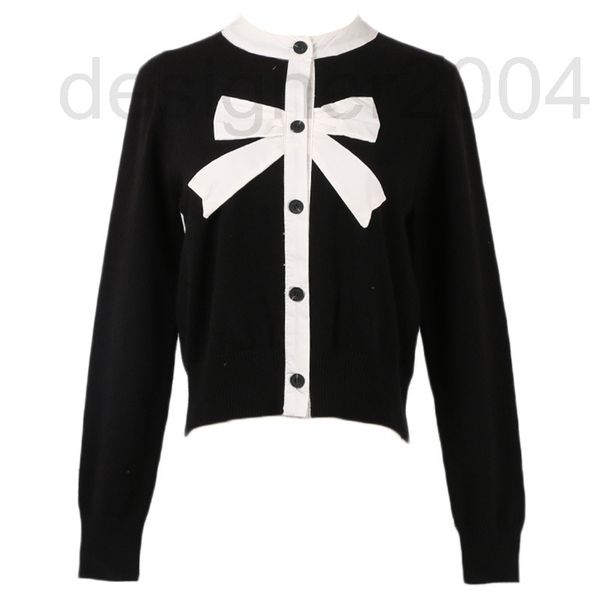 

women's sweaters designer autumn and winter new women's bow splicing long sleeve slim fitting black knitted cardigan coat 3eie, White;black
