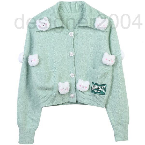 

women's sweaters designer early autumn knitted cardigan 2022 new color contrast cartoon three-dimensional decorative nail bead button s, White;black