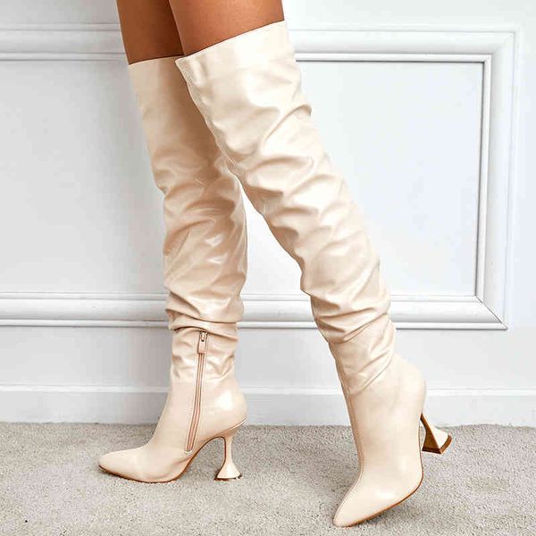 

boots winter new long boots women's thin heels pointed heads white high knee slim legs wine cup heel women 35-42 220830, Black