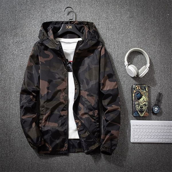 

men's jackets camouflage lightweight hooded slim fit long sleeve zipper coat army tactical military clothing 220830, Black;brown