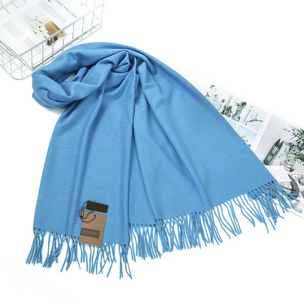 

autumn and winter scarf thickened warm red shawl winter scarf solid color wool scarf, Blue;gray