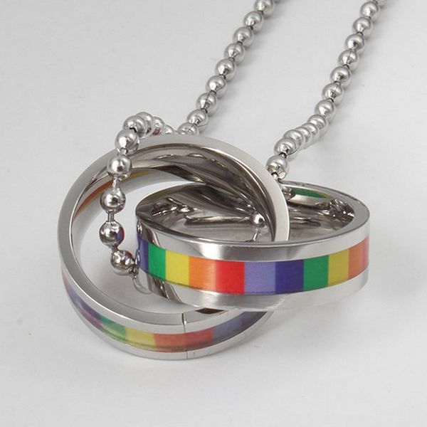 

rainbow necklace stainless steel pendant necklace for men women hip hop lgbt lesbian gay pride punk jewelry 2021, Silver