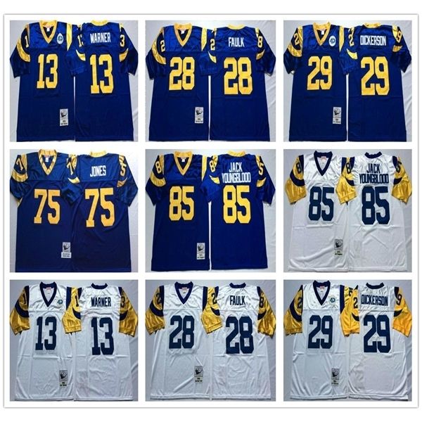

vintage st. louis #29 eric dickerson jersey ram 28 marshall faulk 85 jack youngblood 13 kurt warner 75 deacon jones mens stitched jerseys, Black;red