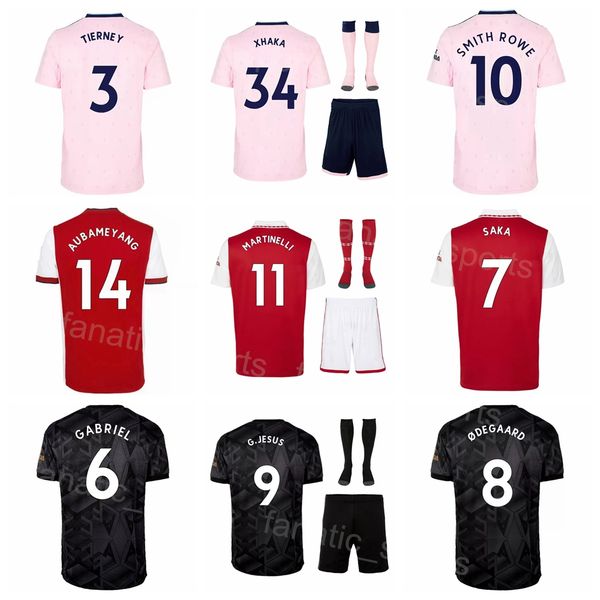 

club 22-23 kids man ramsdale soccer jersey set pepe nketiah tierney partey saliba martinelli jesus saka smith rowe odegaard gabriel football, Black