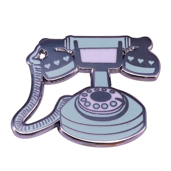 

retro pastel rotary phone gold enamel pin brooch badge accessory, Blue