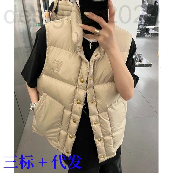 

women's vests designer ce autumn and winter light thin down jacket high sense girl st collar vest triumphal arch sleeveless m2ey, Black;white