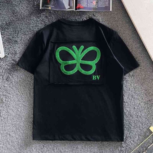 

designer t shirt botteg ven shirt 2022 new bv green heavy industry embroidery short sleeve men's fashion brand loose solid blue triangl, White;black