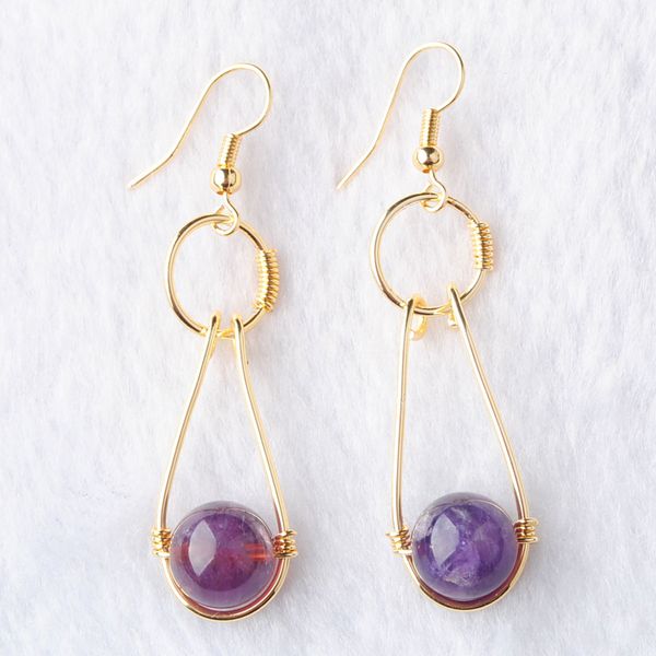 

gold colors purple beads dangle earrings natural stone round ball quartzs reiki hook eardrop women party jewelry bo953, Silver