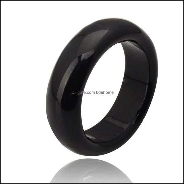 

band rings fashion natural black agate jade crystal gemstone jewelry engagement wedding rings for women and men bdehome dhdjp, Silver