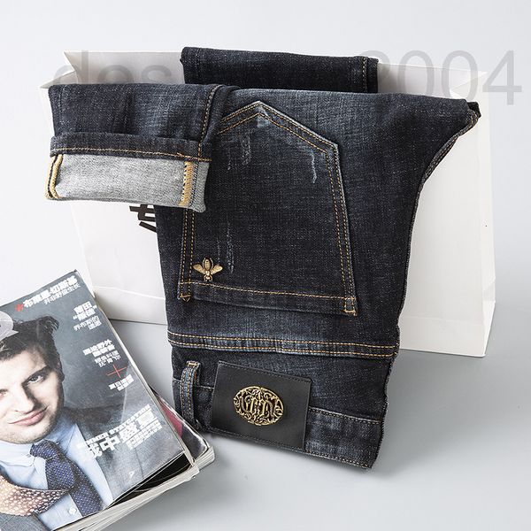 

men's jeans designer autumn and winter stretch dark blue fashion brand slim fit small feet washed medium waist pants gvm1