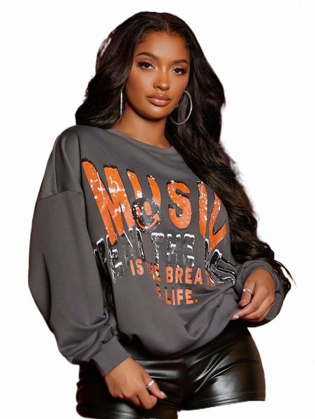

women's hoodies & sweatshirts sxy slogan graphic drop shoulder sweatshirt a4qn#, Black
