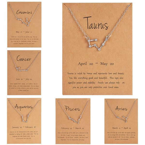 

12 constellation pendent necklaces trendy shiny crystal star zodiac sign female elegant silver color choker necklaces jewelry