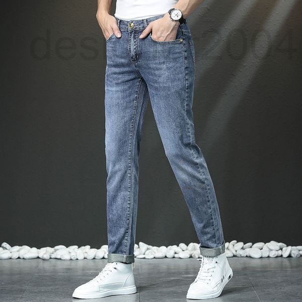 

men's jeans designer summer new for young men korean elastic slim fit small feet high-end men's long pants a63y, Blue