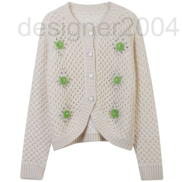 

women's sweaters designer autumn winter knitted cardigan sweater 2022 new women's wear color contrast diamond three-dimensional fl, White;black
