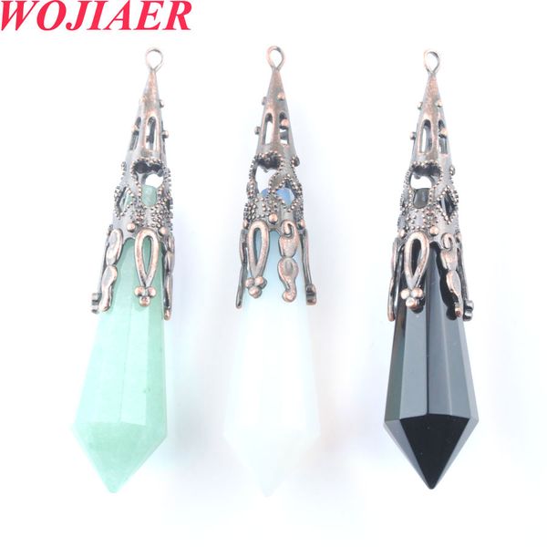 

wholesale retro pendant pendulum for dowsing prism natural stone faceted healing crystal energy spiritual pendulo chain 7 inches bo918, Silver