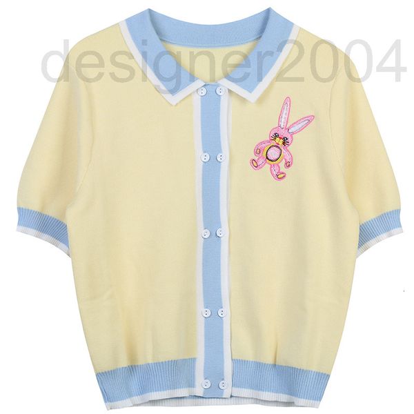 

women's sweaters designer spring and summer knitted coat 2022 new stripe cartoon rabbit embroidery sweet college style short sleeved wo, White;black