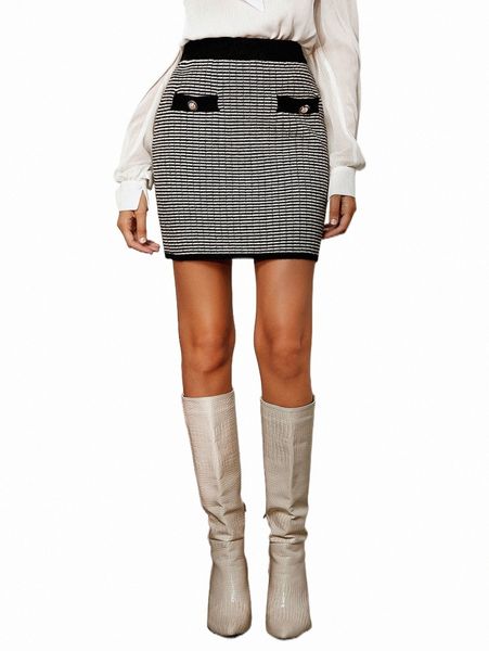 

women's sweaters high waist plaid pattern knit skirt h50b#, White;black