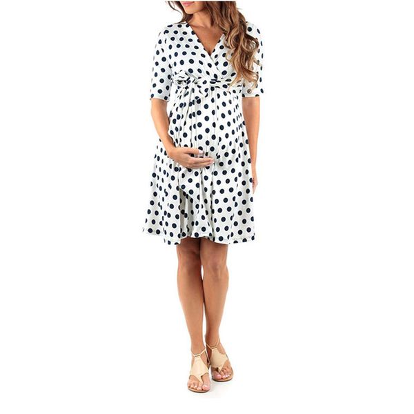 

casual dresses pretty dotted half-sleeve maternity dress loose and comfortable dresses 7 color s-xl, Black;gray