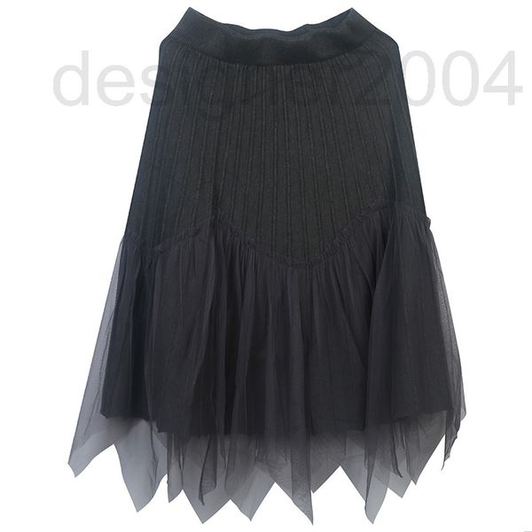 

skirts designer new style knitted skirt in spring coffee color irregular gauze mesh pleated shows thin temperament high waist over knee skir, Black