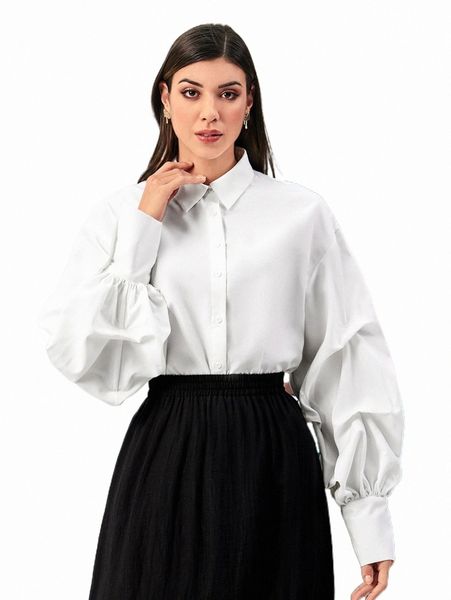 

women's blouses & shirts modely solid bishop sleeve shirt w3ky#, White