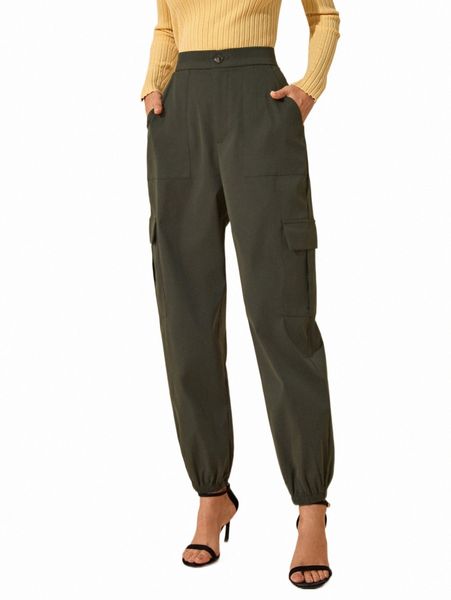 

women's pants & capris high waist flap pocket side cargo pants 98c5#, Black;white