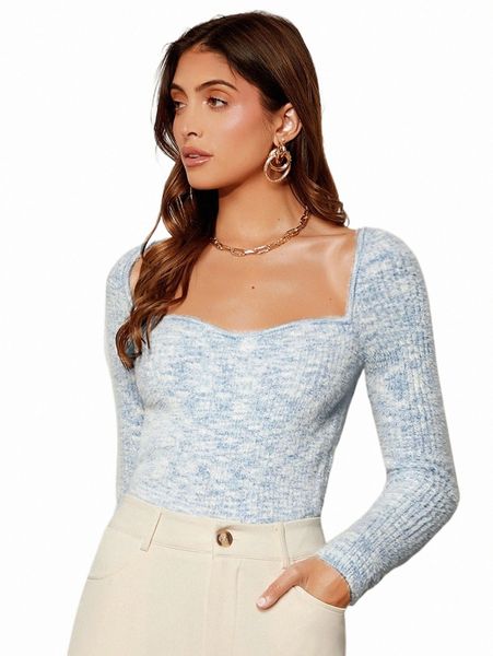 

women's sweaters space dye sweetheart neck sweater b0ck#, White;black