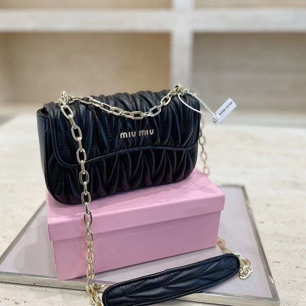 

2022 new shoulder bag messenger bag miu lady pleated chain small square bag women