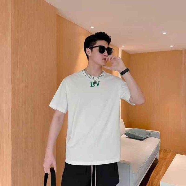 

shirts designer t bv's high level bottega ven early fashion brand bv green collar letter thread printed short sleeve t-shirt for men rp, White;black