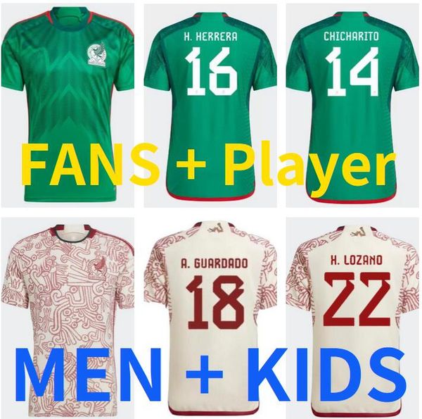 

2022 mexico soccer jersey camisetas home 22 23 fans player version chicharito lozano alvarez raul national team football shirt men world kit, Black;yellow