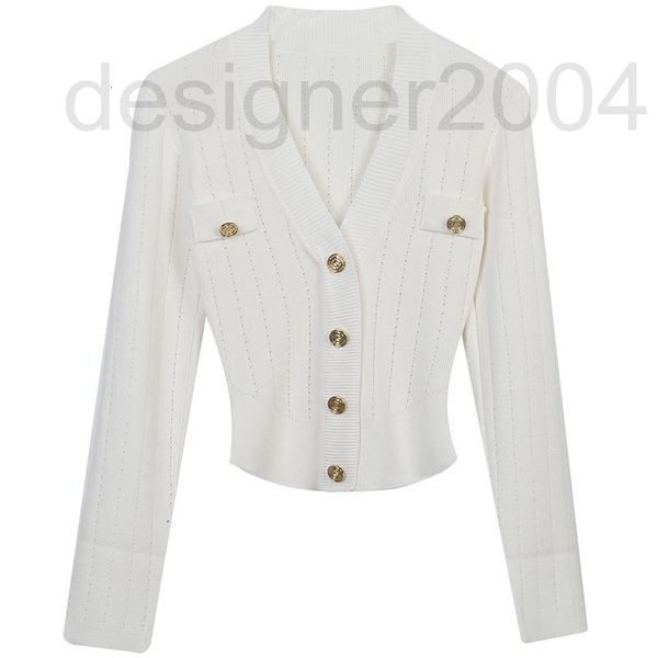 

women's sweaters designer high end women's clothing autumn 2022 new solid color metal single breasted pocket splicing slim waist v, White;black