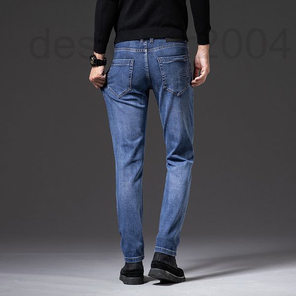 

men's jeans designer summer youth korean embossed glue slim fit feet elastic brand pants vzo5, Blue