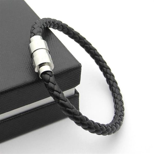 

classics black woven leather bracelet magnetic shut men bracelets french man's jewelry charm bracelets as christ2610, Golden;silver