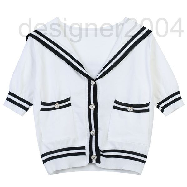 

women's sweaters designer navy collar knitted cardigan 2022 summer new black and white stripe single breasted design british style shor, White;black