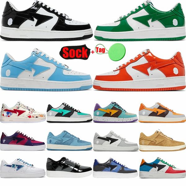 

bapestar designer shoes for men women plate-forme black white panda abc camo pink pastel green sax unc flats platform sneaker low outdoor tr, White;red