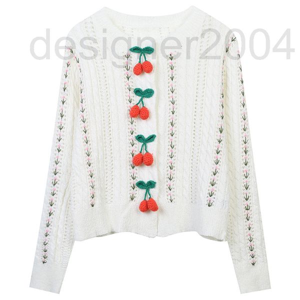 

women's sweaters designer spring and autumn knitted cardigan 2022 new color contrast stripe cherry three-dimensional decorative tempera, White;black