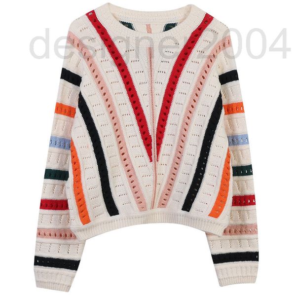 

women's sweaters designer fashion 2022 autumn new stripe hollow out design loose v-neck long sleeve women's knitted pullover c6se, White;black