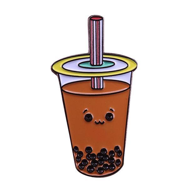 

cute boba milk tea pin asian culture jewelry brooch badge accessory, Blue