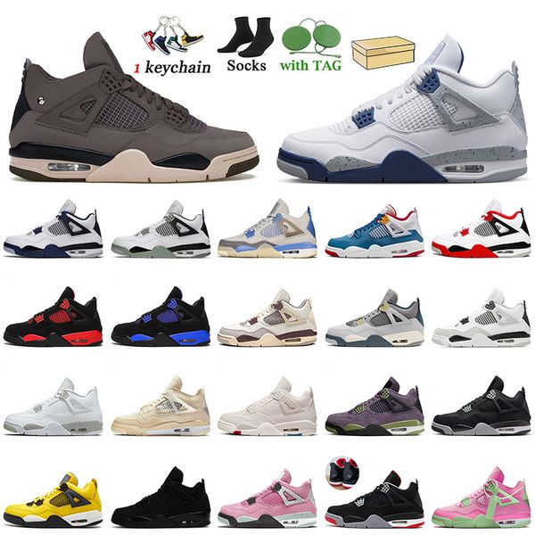 

a ma maniere 4s jumpman 4 basketball shoes 2022 fashion messy room midnight navy women mens trainers red thunder sail white oreo military bl