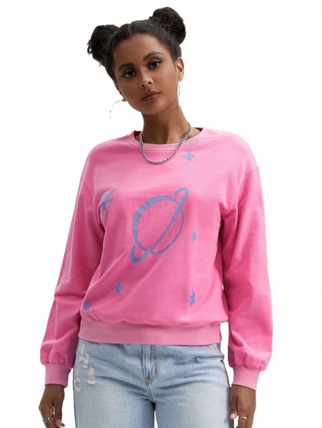 

women's hoodies & sweatshirts x kaylaproductions drop shoulder geo print pullover q9ec#, Black