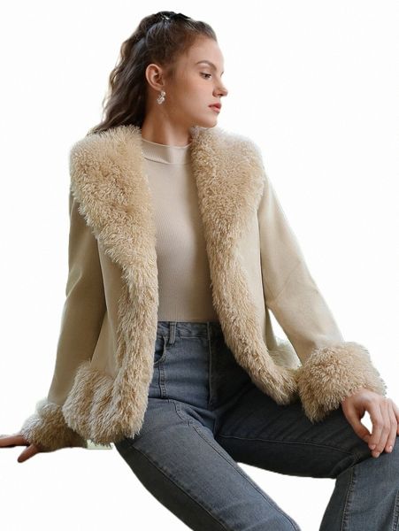 

women's jackets mod contrast fuzzy faux suede jacket 72pv#, Black;brown