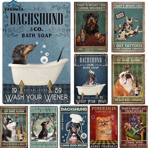 

metal painting retro tattoo pet plate sign metal posters vintage dog washing paws reading book home shabby tin sign pet shop wall plaques de