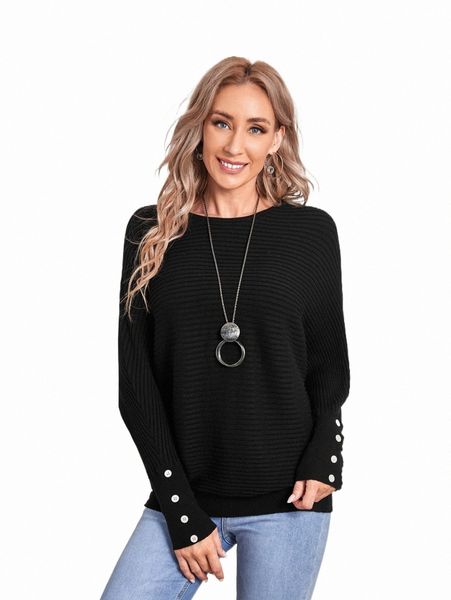 

women's sweaters emery rose button cuff batwing sleeve sweater d9g8#, White;black