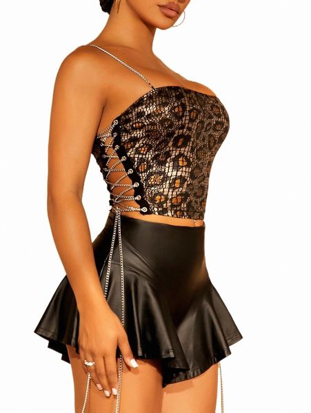 

women's tanks & camis sxy leopard print lace up side cami o9ew#, White